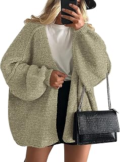 PRETTYGARDEN Oversized Cardigan Sweaters for Women Fall Long Lantern Sleeve Lightweight Open Front Knit Sweater