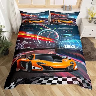 Feelyou Race Car Bedding Set - Boys Extreme Sports Duvet Cover Set with 2 Pillowcases - Queen Size