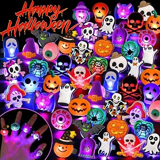 Halloween Party Favors 50Pcs Trick or Treats Halloween Toys for Kids | Halloween Party Favors for Kids & Adults, Non‑candy Gift Bag Fillers, Light Up Rings for Halloween party supplies