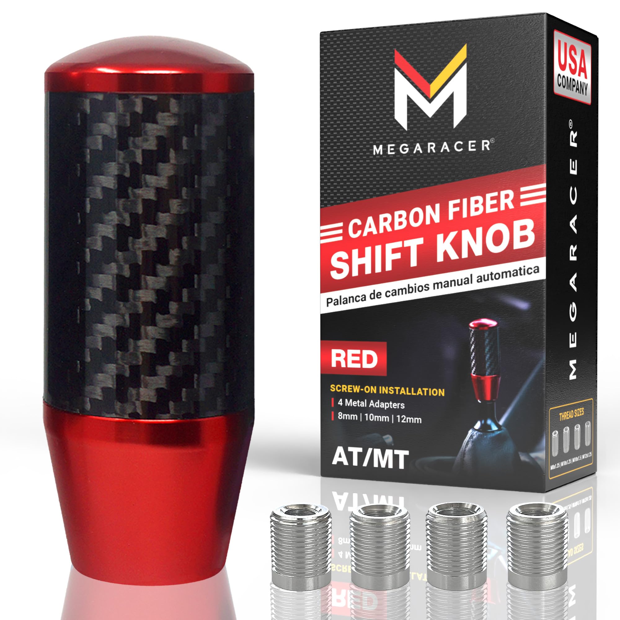 JDM Style Carbon Fiber Weighted Shift Knob for Gear Stick Shifter, Red | 5 6 Spe