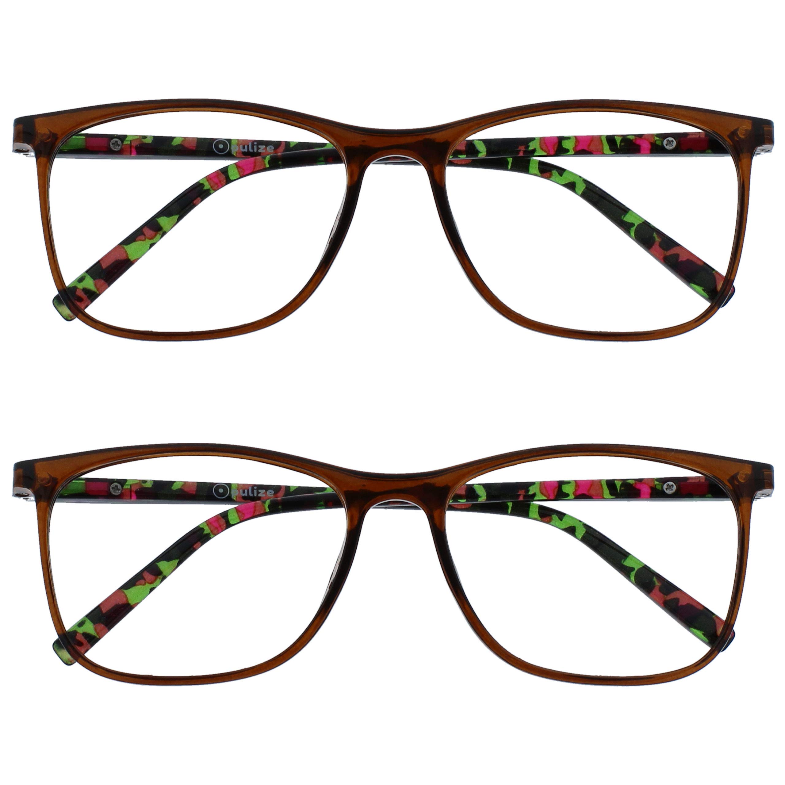 OPULIZE Arc 2 Pack Large Reading Glasses Black Brown Blue Purple Model Men Women