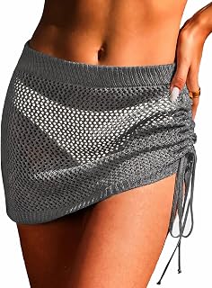 AI'MAGE Women Crochet Skirt 2025 Knit Drawstring Beach Skirt Cover Up Swimwear XS-XXL