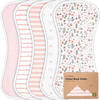 Organic Burp Cloths Baby Boy & Girl, 5-pack Cotton Burp Rags (Sweet Charm) | Super Absorbent Cotton Burping Cloths for Babies, Soft, Plush, Newborn, Infant Towels, Milk Spit Up Rags, Large 21x10