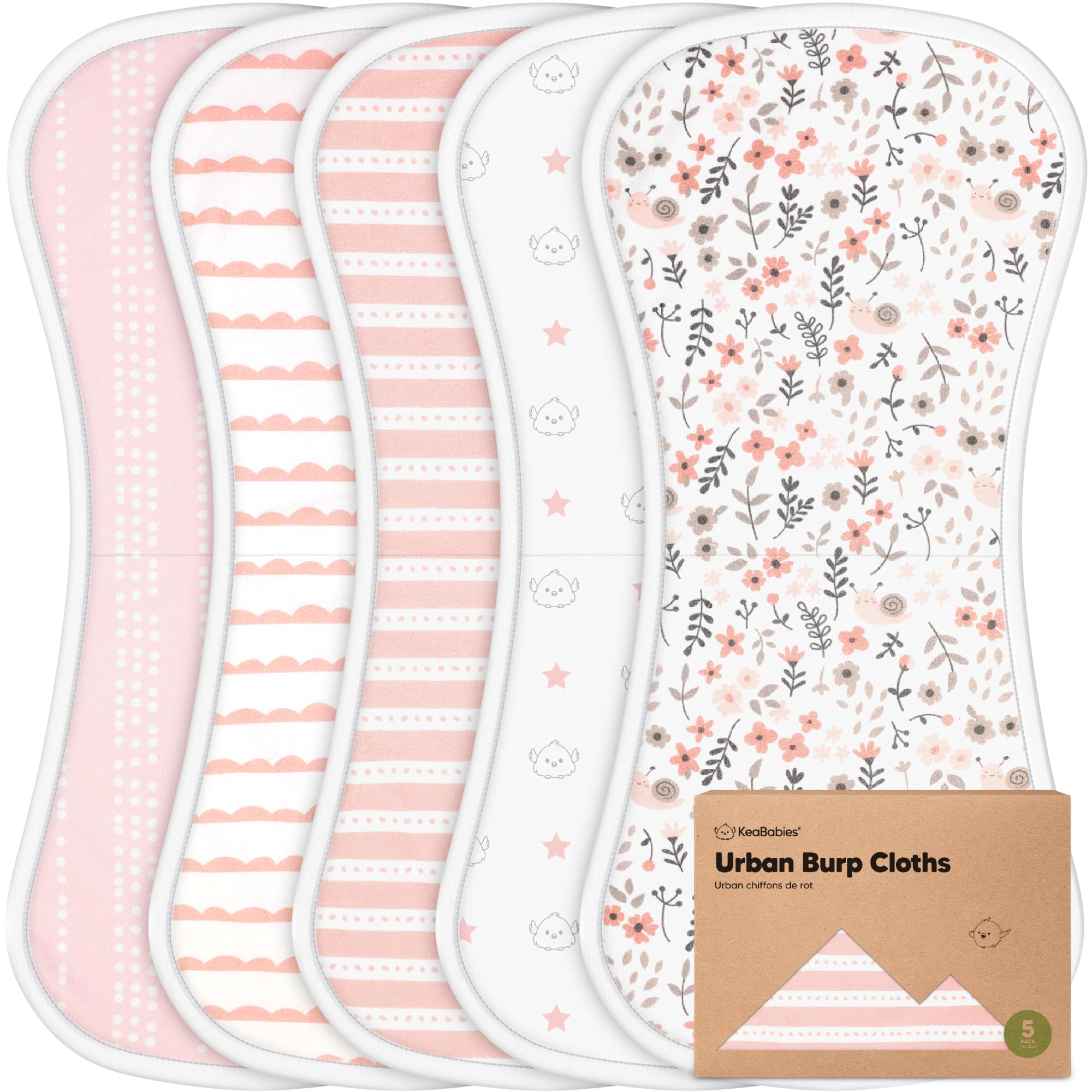 Organic Burp Cloths Baby Boy & Girl, 5-pack Cotton Burp Rags (Sweet Charm) | Sup