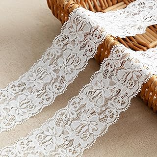 LYXMYGS Lace Trim Ribbon, 5-Yard White Lace Ribbon, 2.36 Inch Width White Laces Trims Delicate Floral Pattern Ribbons for Crafts Sewing and Bridal Wedding Dress Applique Decorations