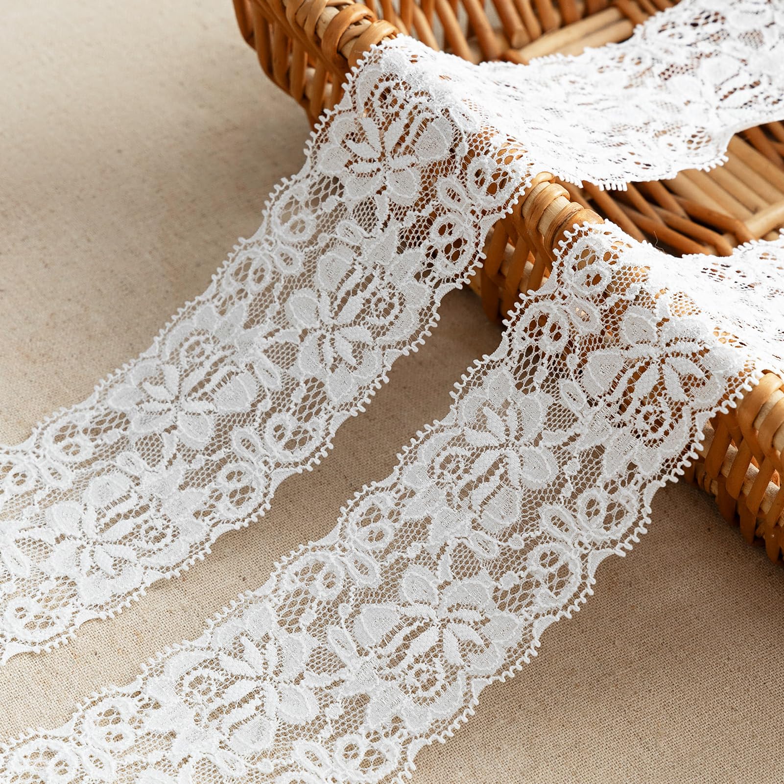 LYXMYGS Lace Trim Ribbon, 5-Yard White Lace Ribbon, 2.36 Inch Width White Laces 