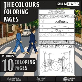 Pun Labs Beatles-Inspired Coloring Pages - 10 Heavy Cardstock Sheets | 10 Illustrated Coloring and Art Sheets with Different Themed Designs for Creative Coloring, Art Activities, Display and Gifts