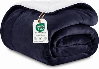 Oxford Homeware Sherpa Fleece Blanket Sofa Throw Navy Blue Queen 200x240 cm