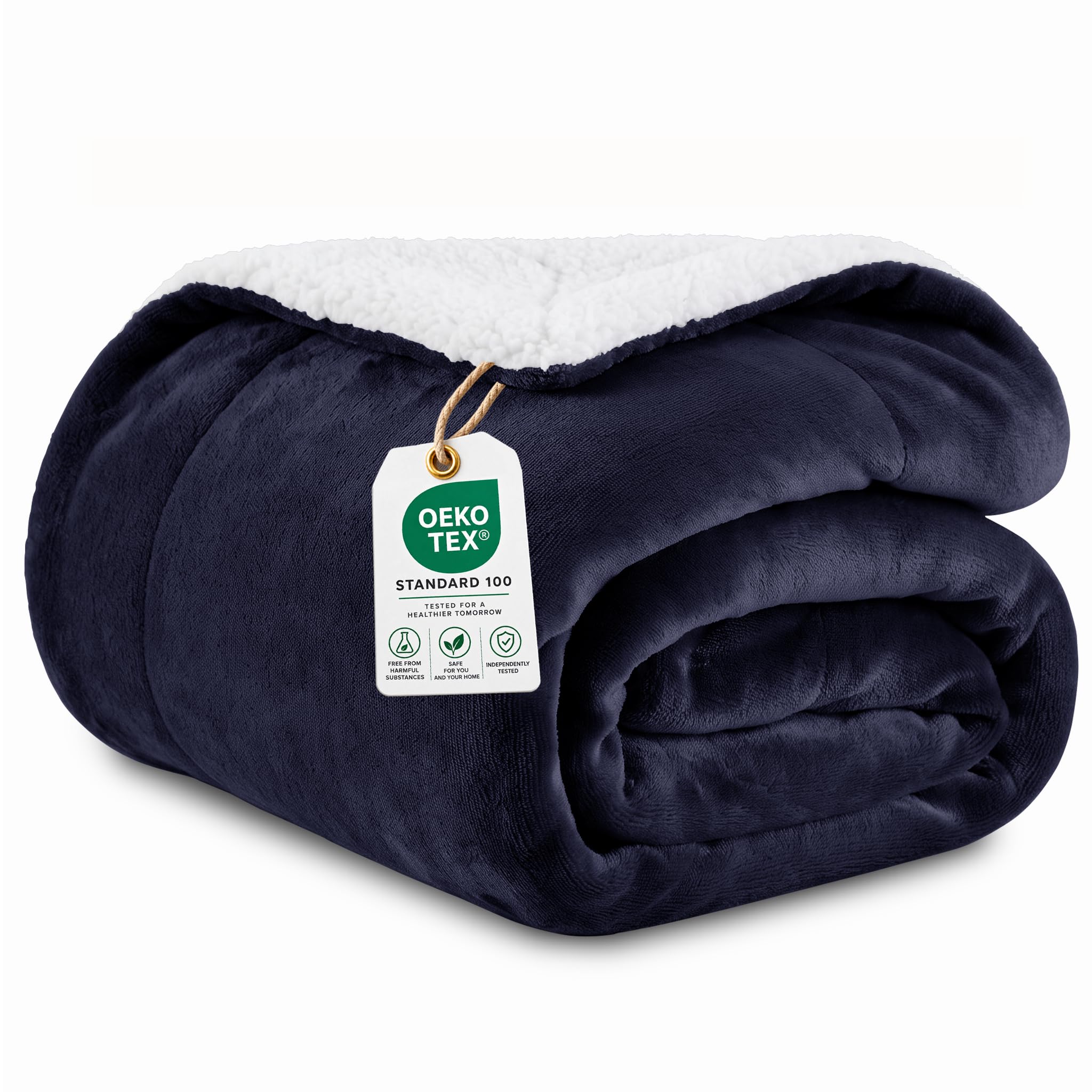 Oxford Homeware Sherpa Fleece Blanket Sofa Throw Navy Blue Queen 200x240 cm