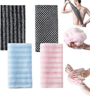 Exfoliating Shower Towel for Men and Women, Dual-Texture Long Body Scrubber for Back & Face, Quick-Drying Durable Bath Cloth for Smooth Skin (4PCS-A)