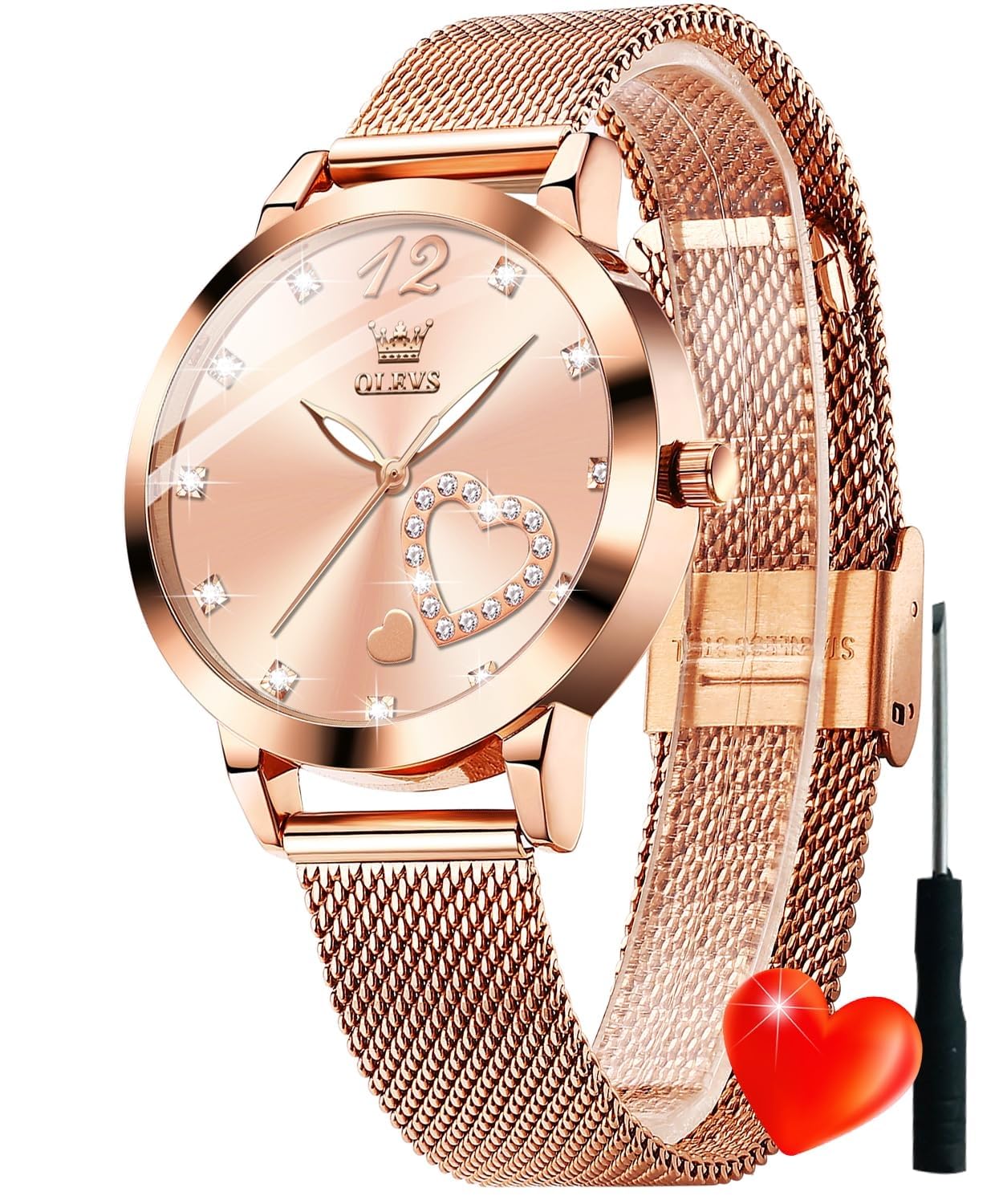 OLEVS Womens Watches Elegant Luxury Dress Ladies Gold Diamond Date Wrist Watch f