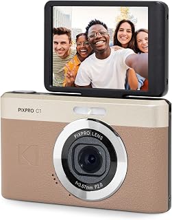 KODAK PIXPRO C1 13MP Compact Digital Camera, 26mm Fixed Lens, Brown | 1080p Full HD Video, 2.8 Inch 180 Degree Flip Screen, F2.0 Lens, Digicam, Built-in Li-Ion Battery, Selfies