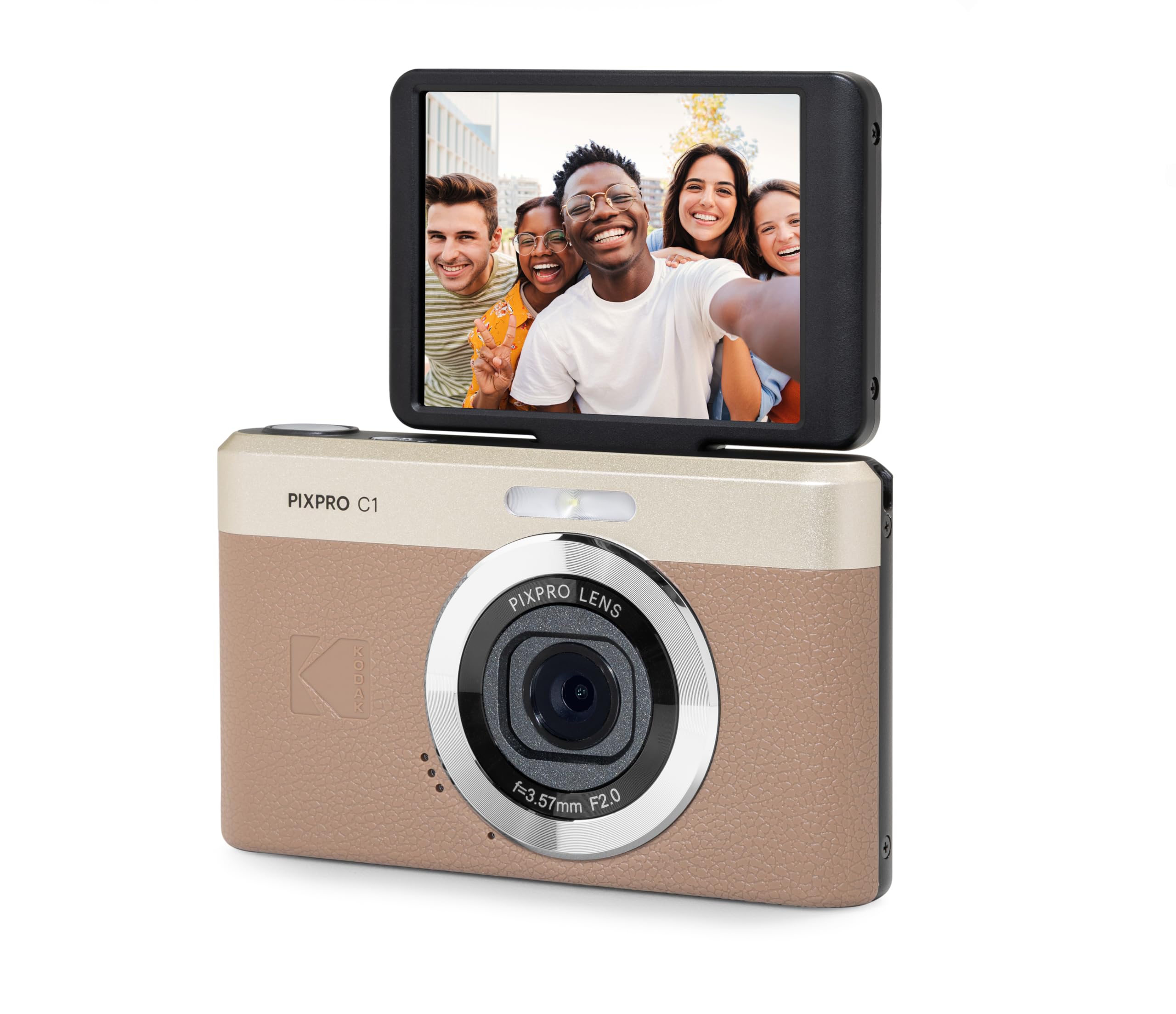 KODAK PIXPRO C1 13MP Compact Digital Camera, 26mm Fixed Lens, Brown | 1080p Full