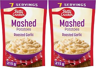 BETTY CROCKER Mashed Potatoes Roasted Garlic Flavour, Made with Real Potatoes, 215 Grams Package of Mashed Potatoes (Pack of 2)