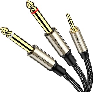 VIOY 1/8 to 1/4 Stereo Cable 1M, 3.5mm TRS Male to Dual 6.35mm TS Male | lossless Hi-Fi audio,Brass shell, silver-plated core dual shielding, braided stereo cable for mixer, player and stereo system