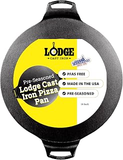 Lodge Pre-Seasoned Cast Iron Pizza Pan, PFAS-Free, 15 Inches | Round Pizza Pan with Dual Assist Handles & Even Heat Distribution, Non-Toxic & Oven Safe, Made in USA