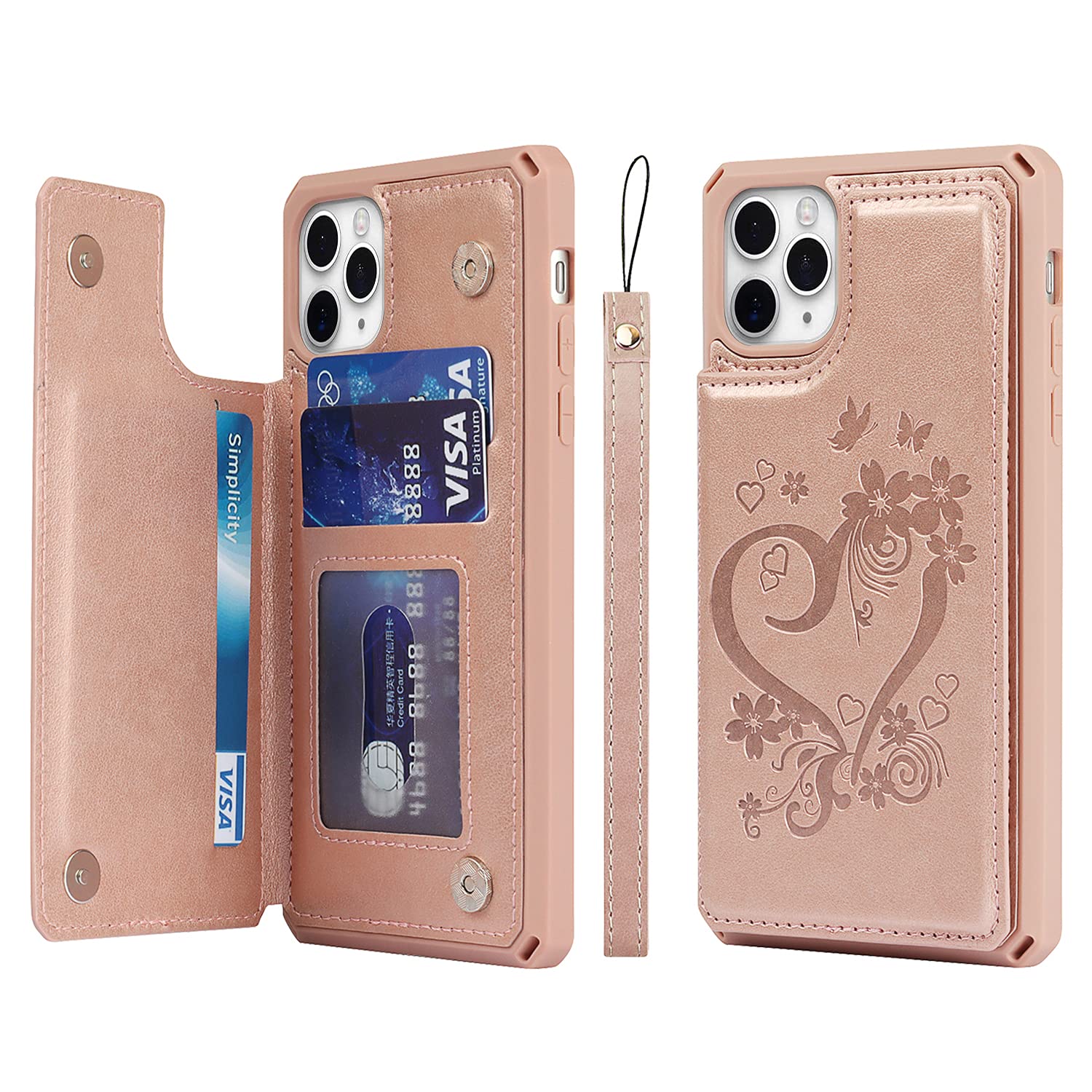 Cavor Custodia a portafoglio per iPhone 11 Pro Max, porta carte di credito, con 