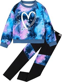 Girls 2 Piece Outfits Kids Clothes Sets Sweatsuit Tracksuit Jogger Print Long Sleeve Sweatshirts Sweatpants 4-13Y