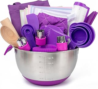 Kids Baking Set with Real Cooking Utensils and Measuring Tools (Purple) | Real cooking utensils, measuring tools and baking supplies for pretend play, hands-on learning and parent-child baking