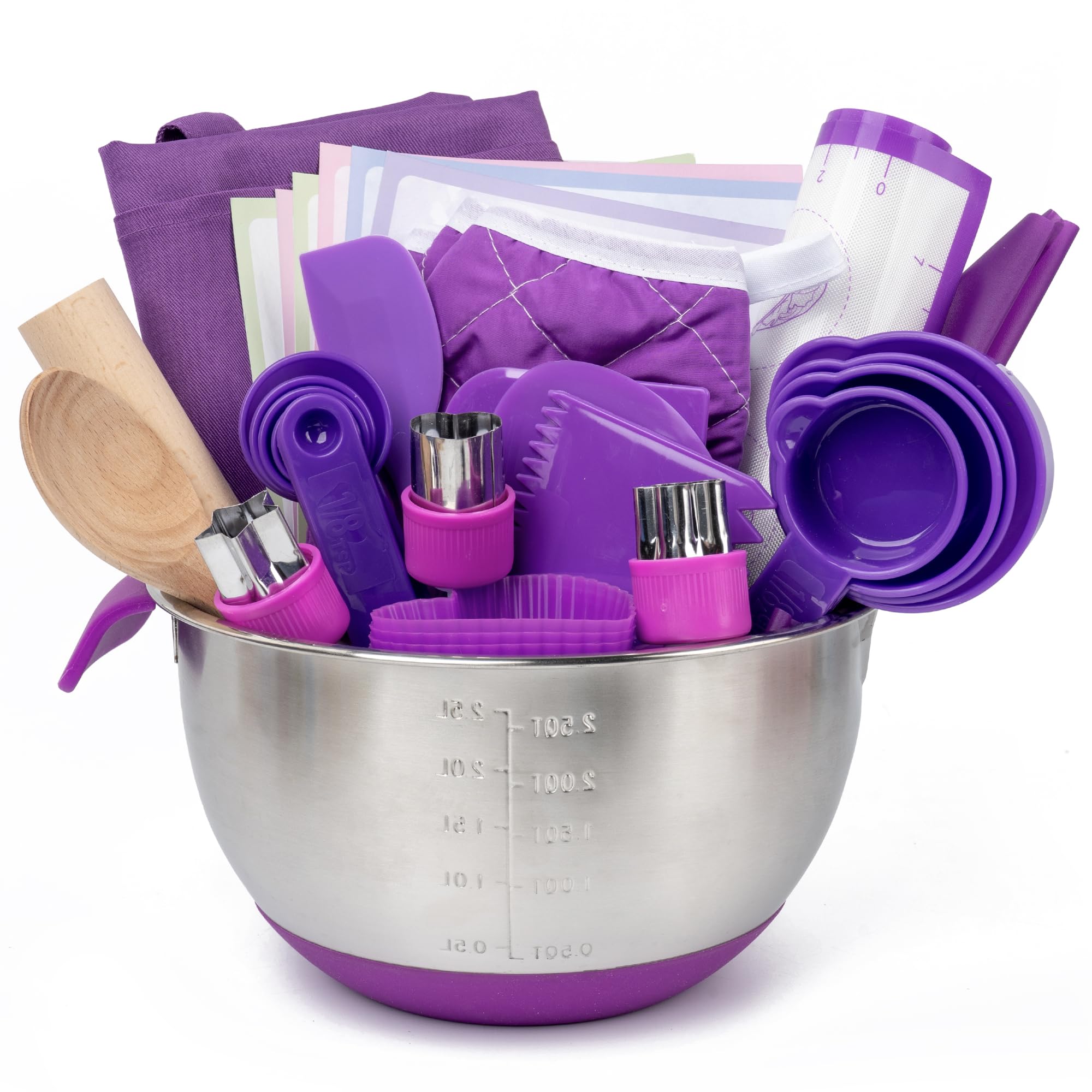 Kids Baking Set with Real Cooking Utensils and Measuring Tools (Purple) | Real c