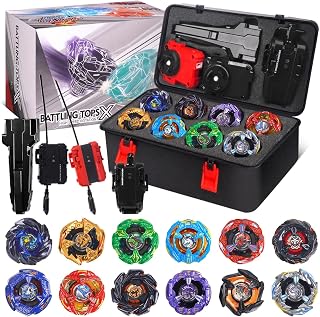 BGOVTAPO X Battling Tops Set, 12 Spinning Tops, 3 Launchers, 1 Grip & 1 Box | Portable Storage Case, Gyro Battle Box Game Gift for Boys & Girls Ages 6+