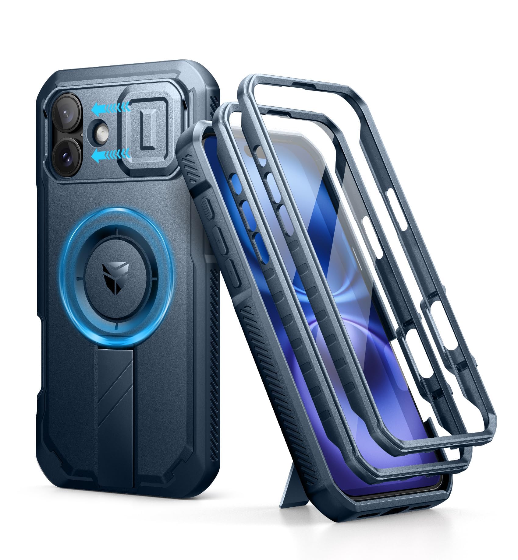 Dexnor for iPhone 16 Plus Case with Slide Camera Cover&Adjustable Kickstand & Bu