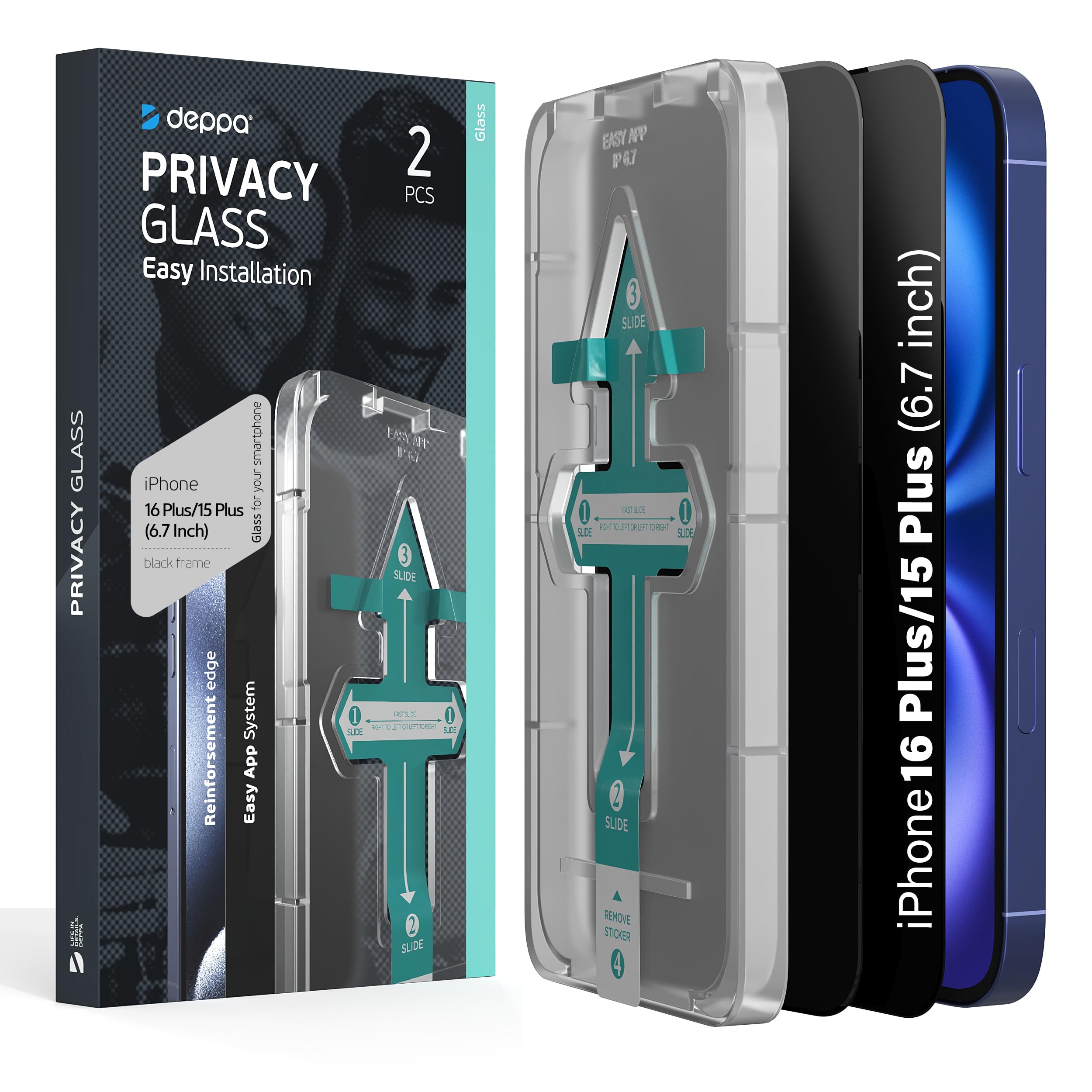 Deppa Privacy Screen Protector for iPhone 15 Plus / 16 Plus (6.7") 2 Pack | Anti