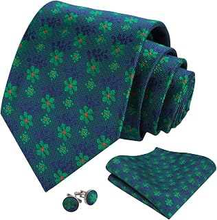 Men's Elegant Paisley Floral Tie with Pocket Square Cufflinks Set