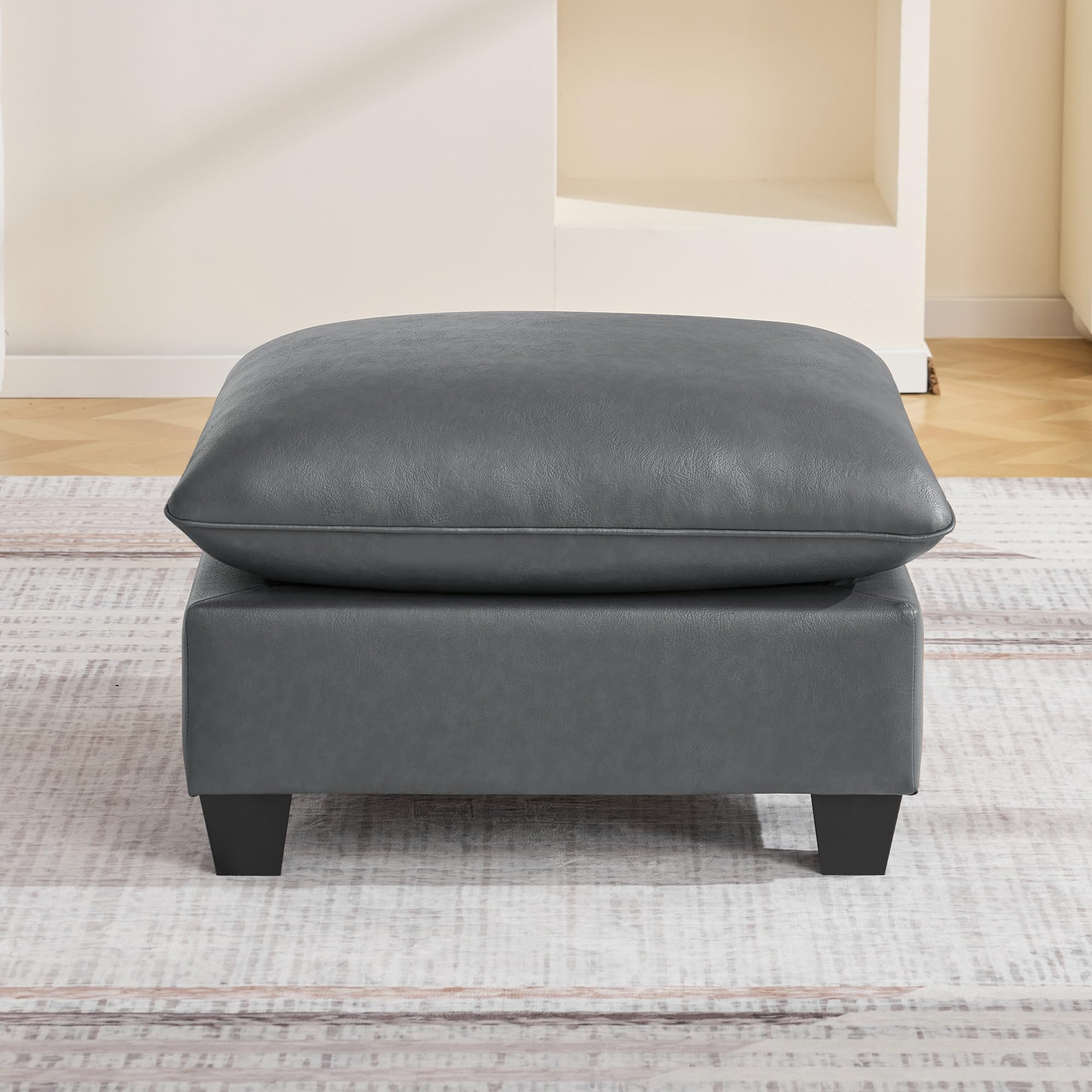 31.5" Faux Leather Large Square Ottoman, Oversized Upholstered Footrest for Livi