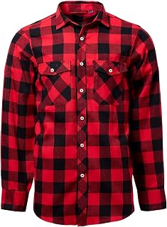 J.VER Men's Flannel Shirt, Men's Long-Sleeved Classics Checked Flanell Shirt, Men's Autumn Winter Regular Fit Casual Shirt