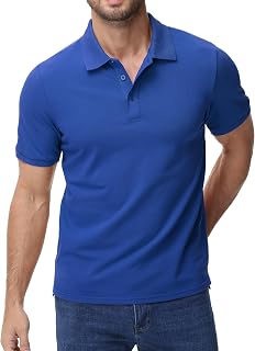 MIER mens cotton polo short sleeve golf collar tennis casual wear work travel 3 button ultra soft
