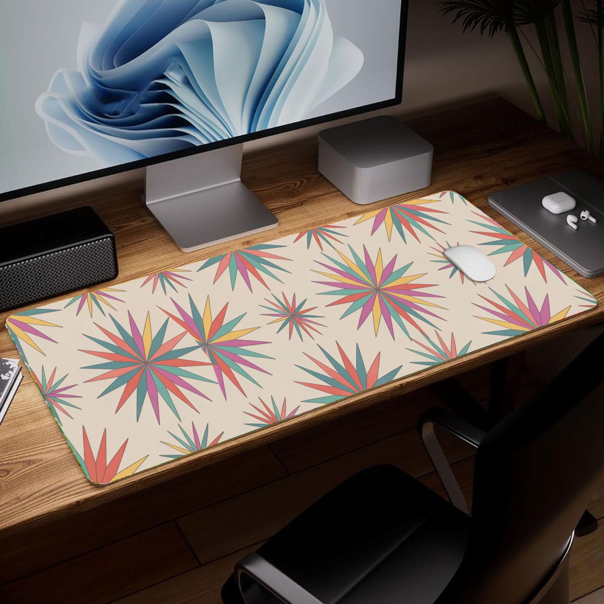 Bohemian Leather Desk Mat, Colorful Art Mouse Pad Large Waterproof Computer Keyb