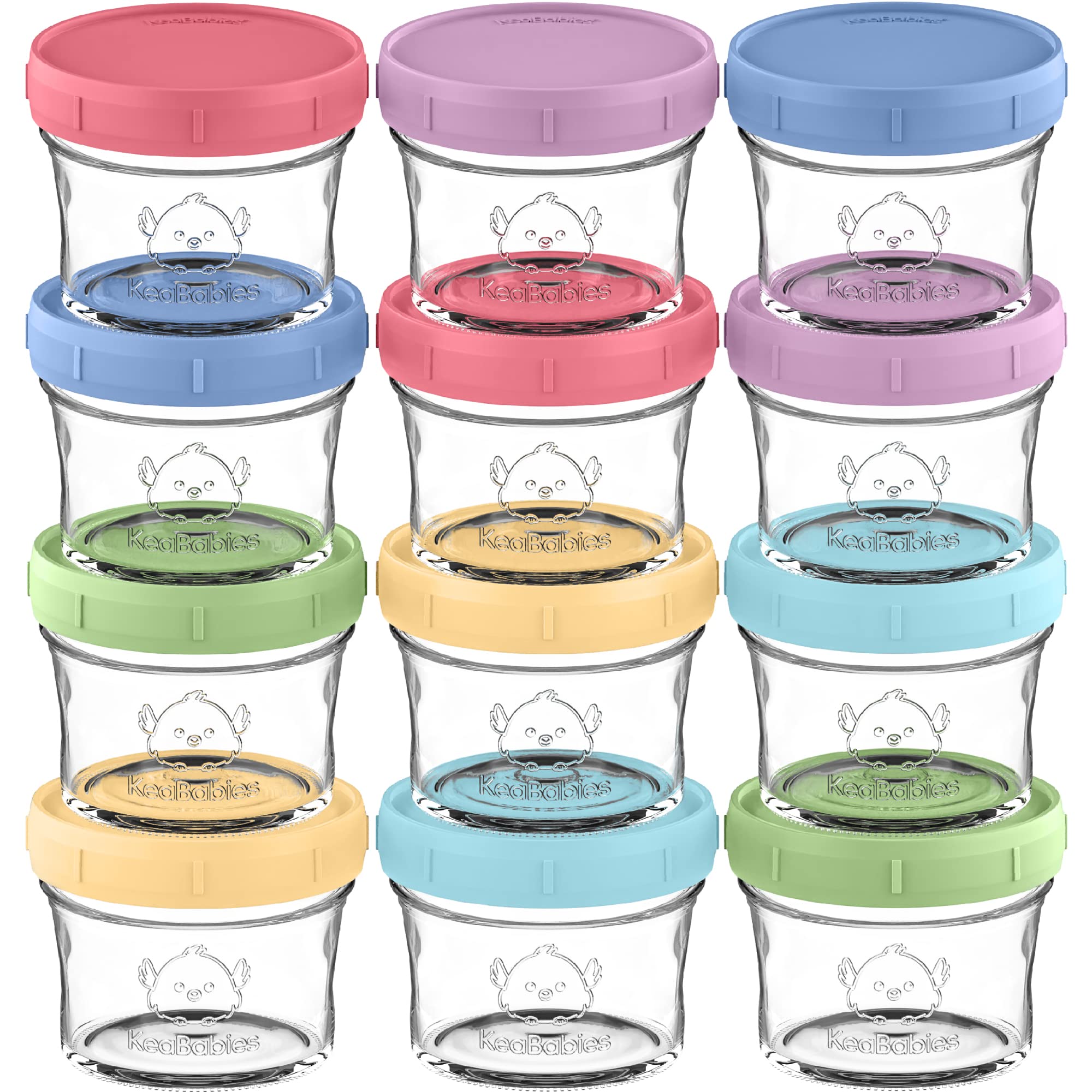 KeaBabies 12pk 4oz Glass Baby Food Containers with Lids, BPA-Free, Nord | Microw