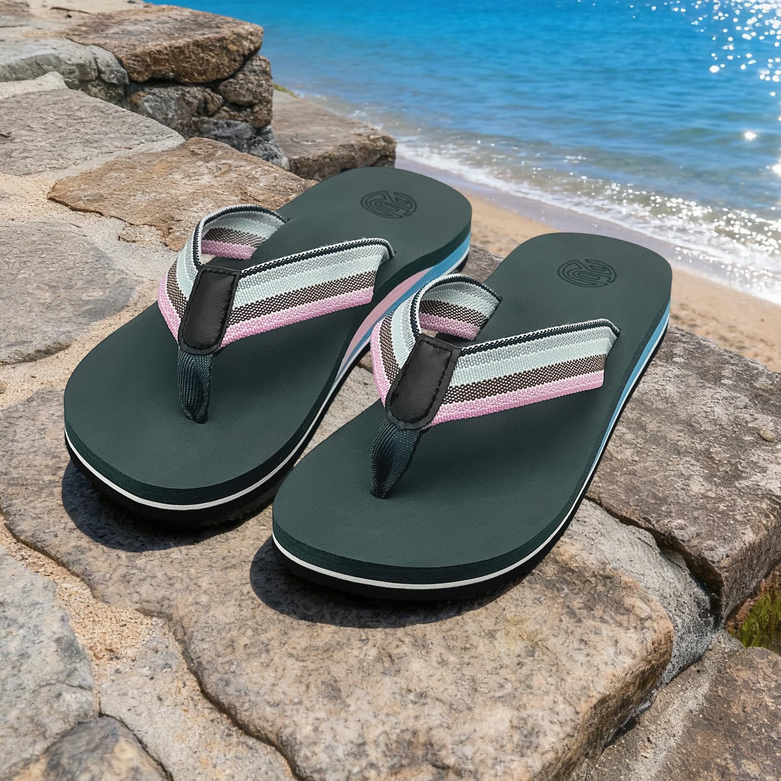 Flip Flops for Women-Arch Support Woven Strap Yoga Mat Cushion Lightweight Slip 