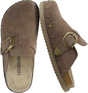 CUSHIONAIRE Bronco Slip On Mule Womens Shoes – Genuine Suede Leather Clogs with Adjustable Buckle and Studded Detailing, Stylish Fall Shoes for Women