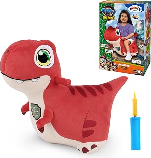 Bouncy Pals Paw Patrol x The Dino Movie Toddler Dinosaur Hopper Toy-Rhubarb | Inflatable Ride Plush Bouncing ball W/Handle, Outdoor Hopping Animal, Birthday Gifts 2-4-6 3-5 Year Old Kids Boy Girl - Red