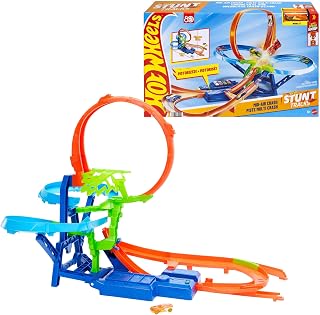 ​Hot Wheels Stunt Track Mid-Air Crash & 1:64 Scale Die-Cast Toy Car | Toy Car Track Set with Motorized Booster for Non-Stop Stunting & Racing​​​, JKJ78