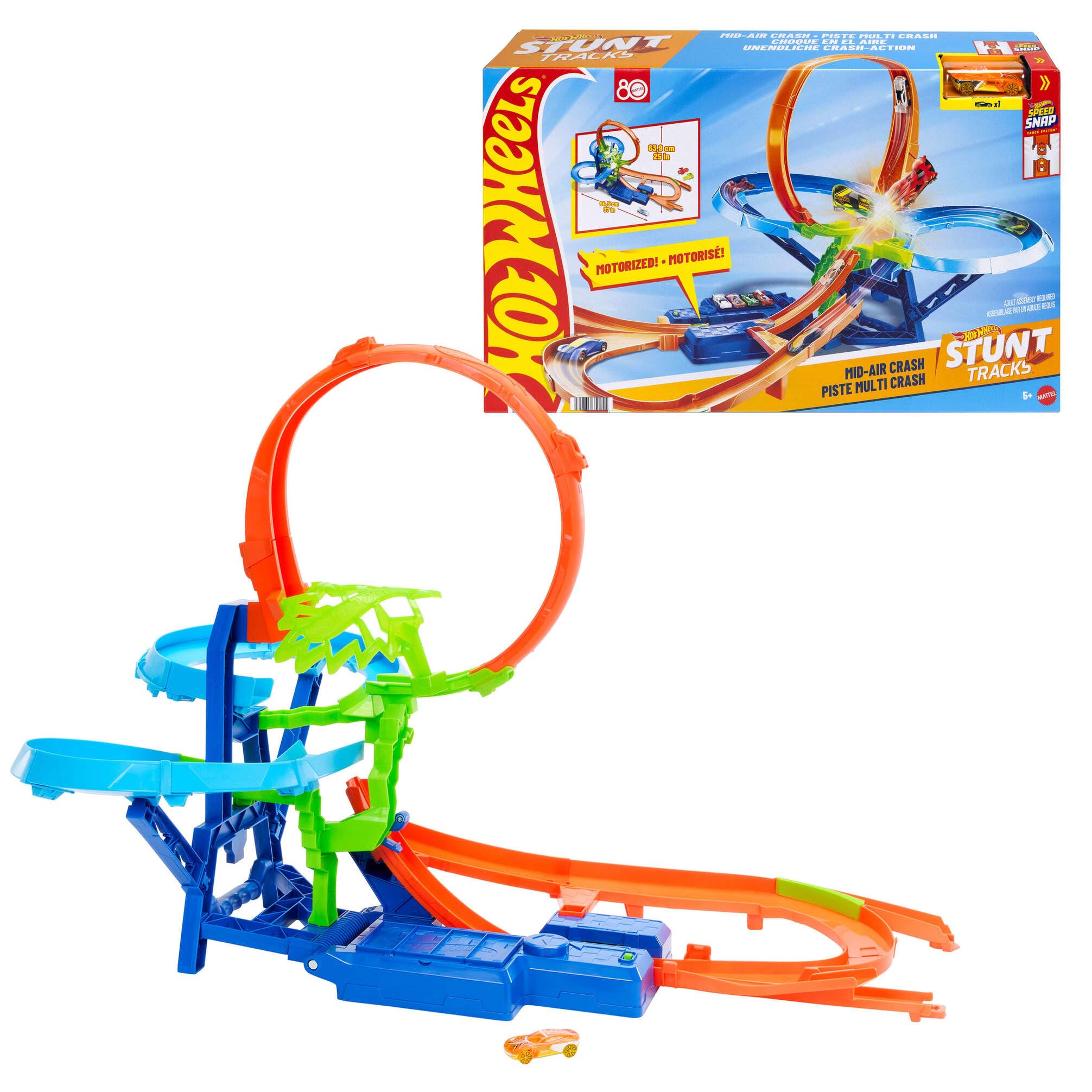 ​Hot Wheels Stunt Track Mid-Air Crash & 1:64 Scale Die-Cast Toy Car | Toy Car Tr