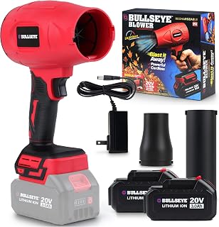 Bullseye Blower Cordless Leaf Blower, Handheld Turbo Jet with 2 Batteries, 20V 350W Electric Air Power for Patio, Garage Cleaning and Car Drying, As Seen on TV