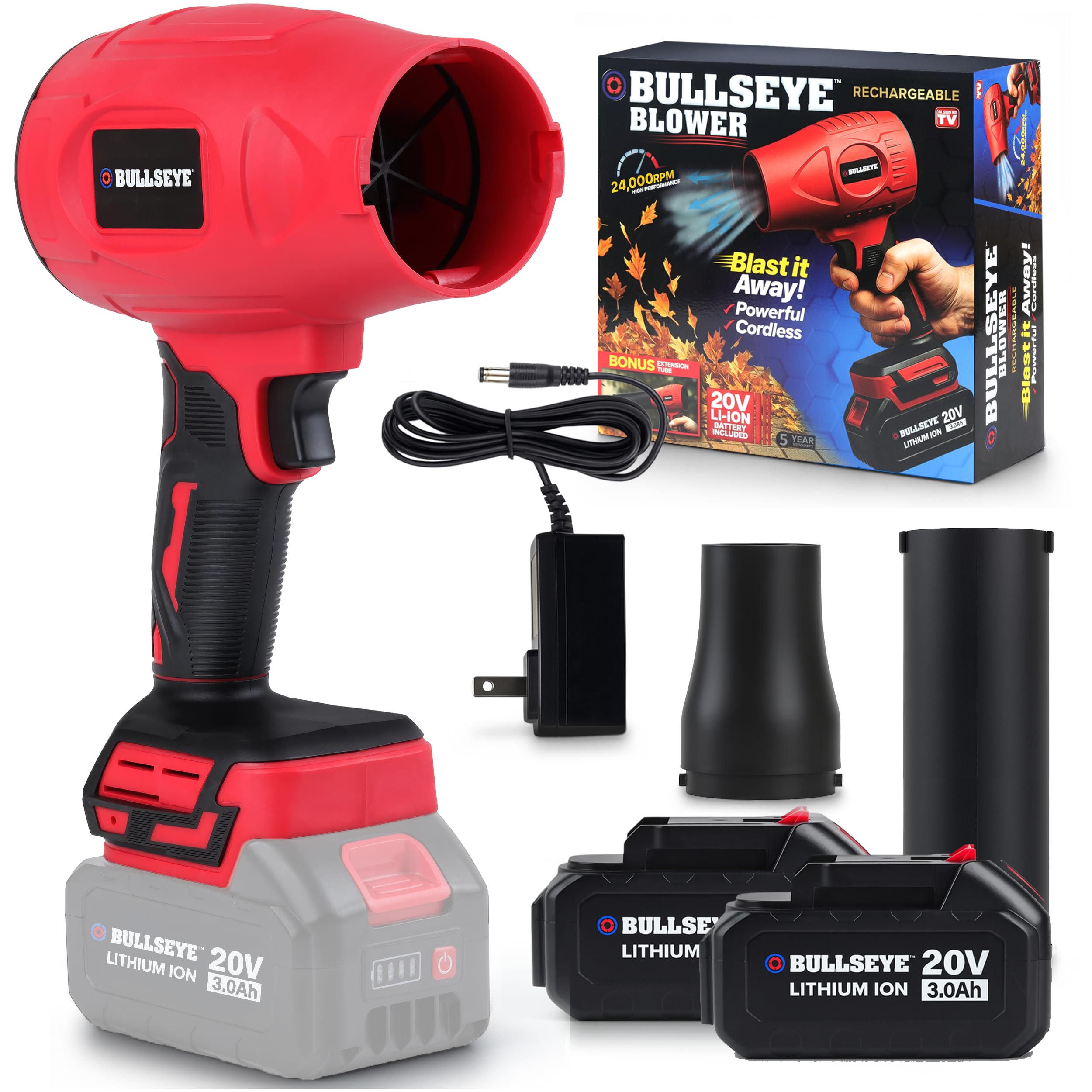 Bullseye Blower Cordless Leaf Blower, Handheld Turbo Jet with 2 Batteries, 20V 3