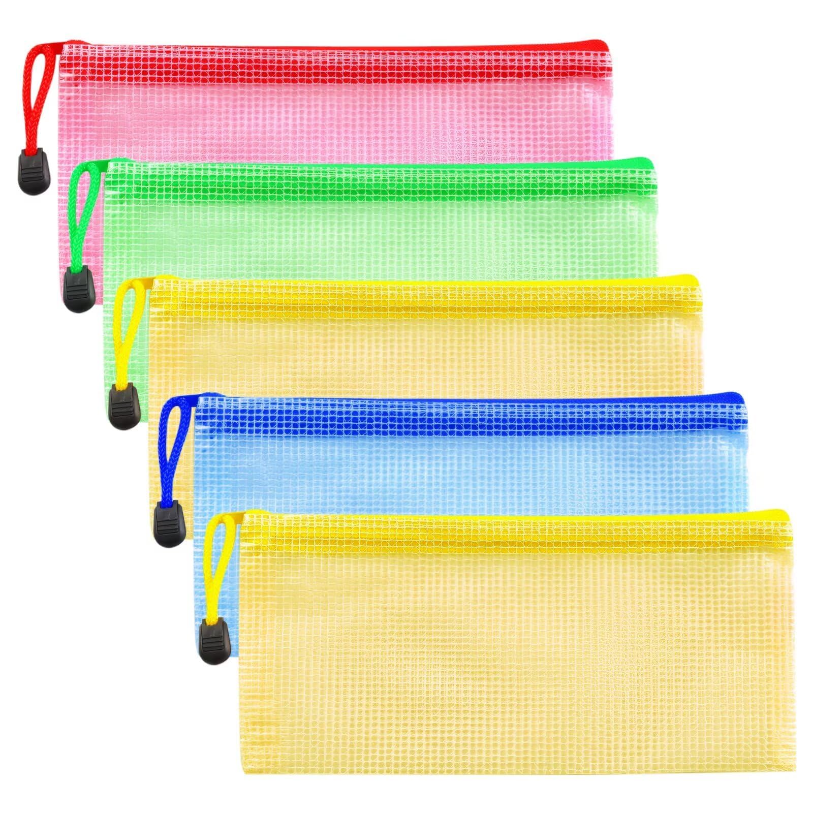5 Pack A6 Mesh Zip Bags Plastic Storage Bags for Office Travel School Home Organ