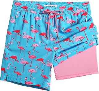 maamgic 2 in 1 Compression Lined Swimsuit with Zipper Men Swim Shorts Beach