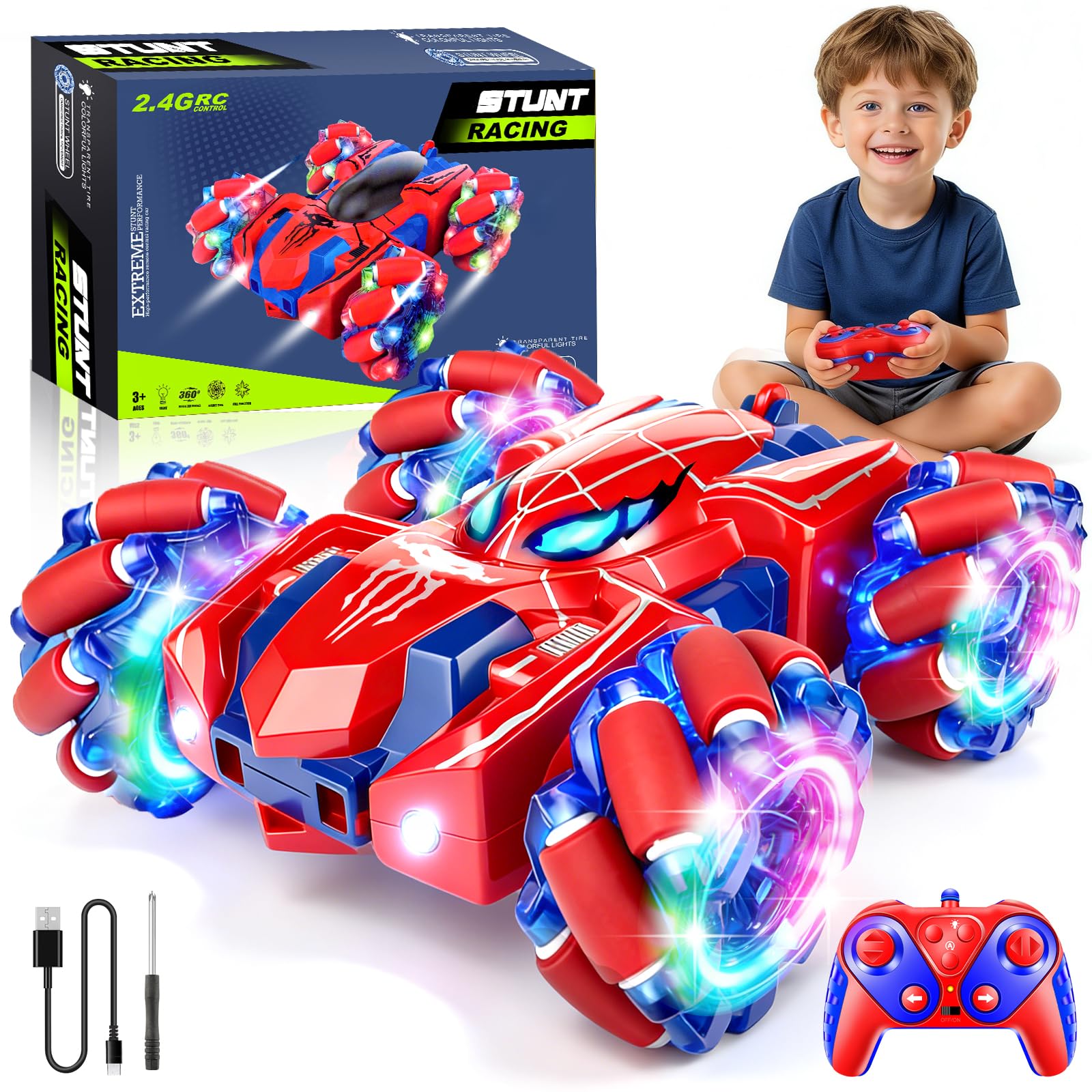 Ciiokjnm Remote Control Cars, RC Cars Kid Toys, 2.4Ghz Stunt RC Car, Double Side
