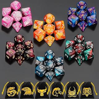 QMay 42 Pcs (6 X 7) Polyhedral Dice - 6 Sets DND Dice + 6 Drawstring Bags