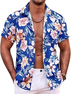 COOFANDY Camisa hawaiana de manga corta con botones para hombre, camisas tropicales de verano, camisas de playa, camisas casuales florales Aloha