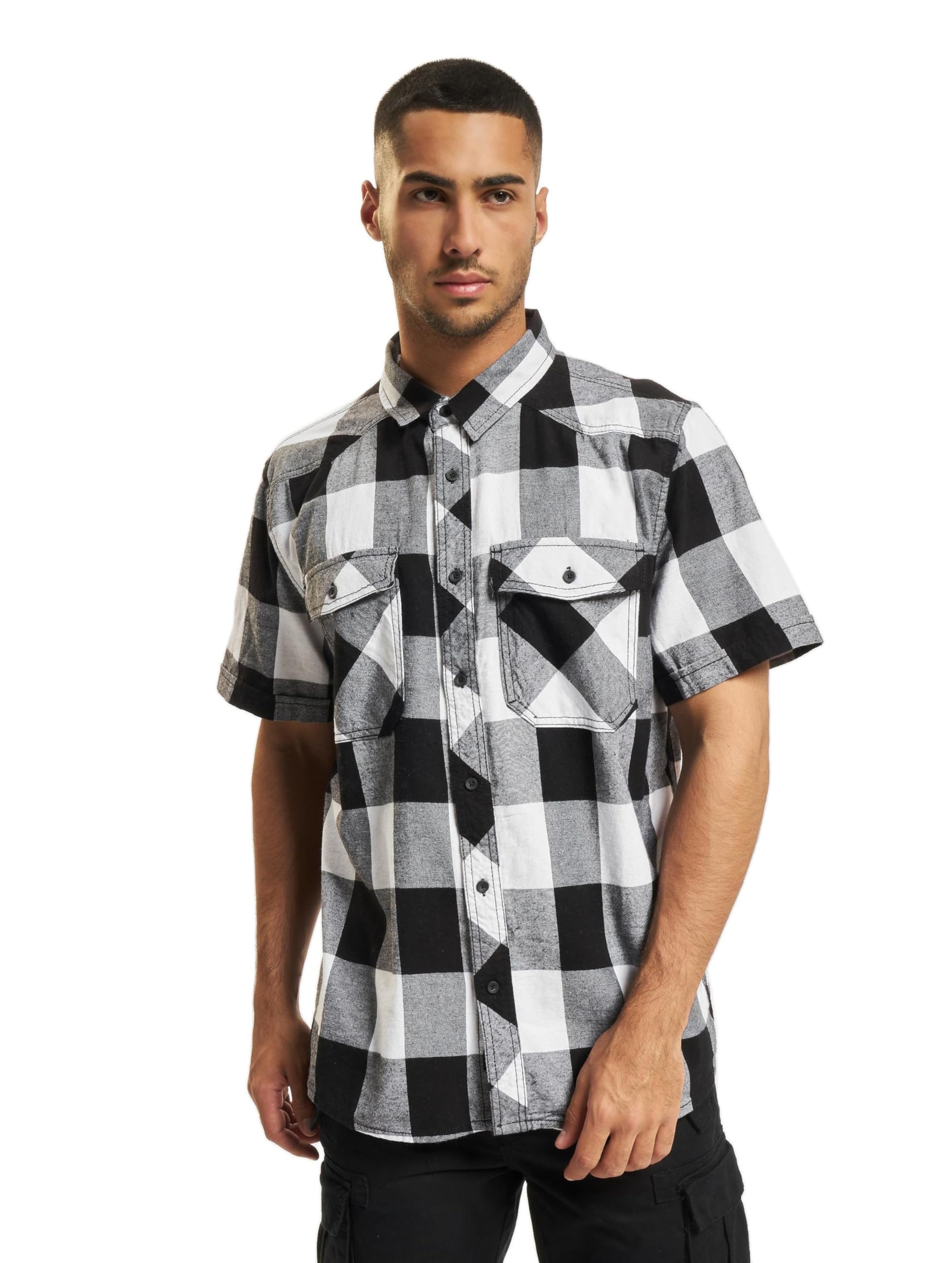 Brandit - Checked Flanell Halfsleeve Shirt White/Black - L