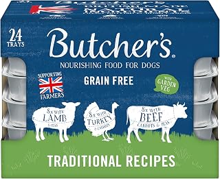 Butcher's Complete Wet Tray Adult Dog Food Traditional Recipes Pack 24x150g | Grain Free for Sensitive Stomachs - Supports Heart Health - British & Irish Farmed - Contains Lamb, Turkey & Beef Recipes