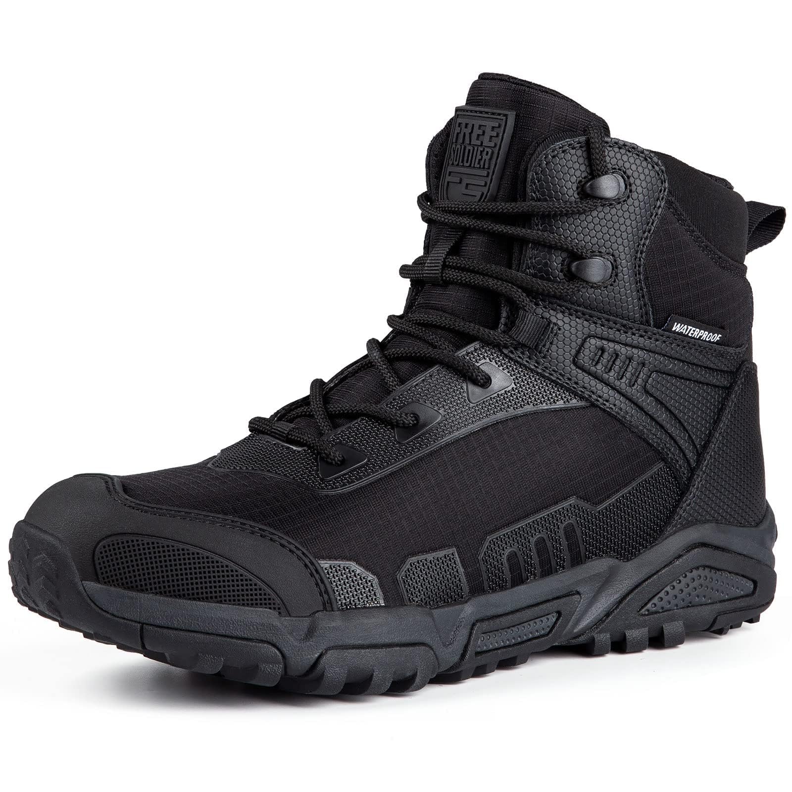 FREE SOLDIER Men's Mid High Military Boots Durable Army Combat Shoes Waterproof 