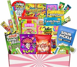 Sour Gift Basket, 25 Treats, Ultimate Pucker-Up Snack Pack, Gift-Ready, Variety of Sour Candies from Around the World | Lecsa Specialty Snacks
