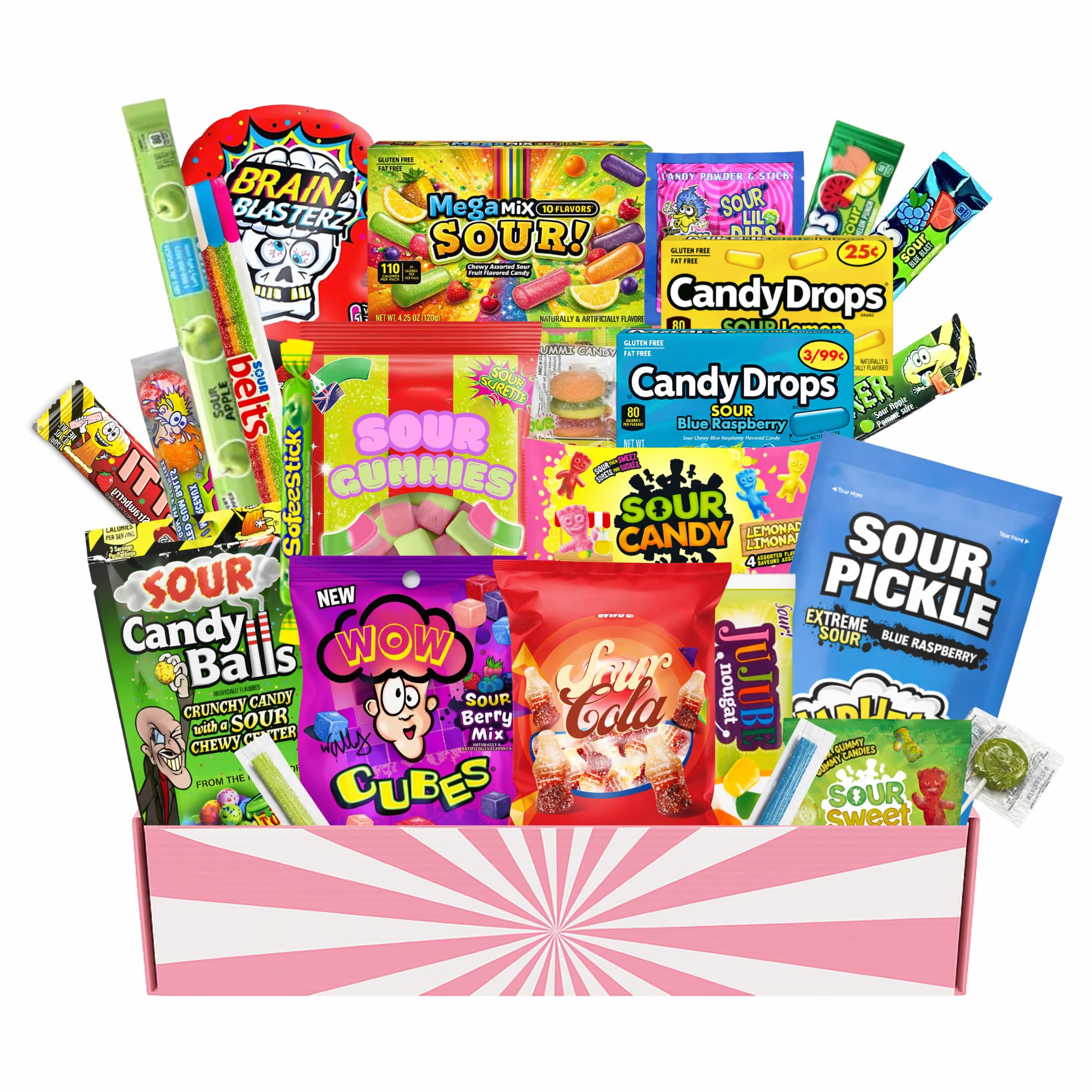 Sour Gift Basket, 25 Treats, Ultimate Pucker-Up Snack Pack, Gift-Ready, Variety 